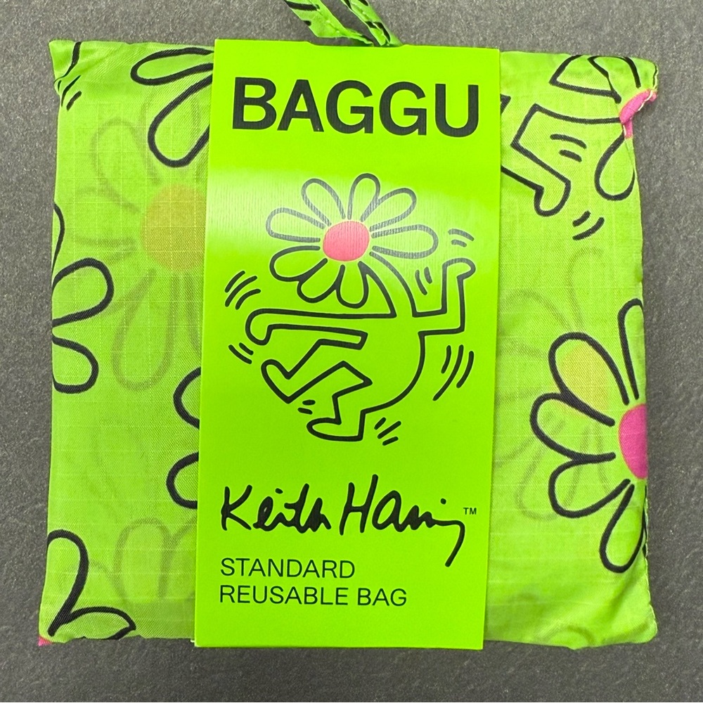 NWT BAGGU KEITH HARING FLOWER Standard Size Reusable Bag